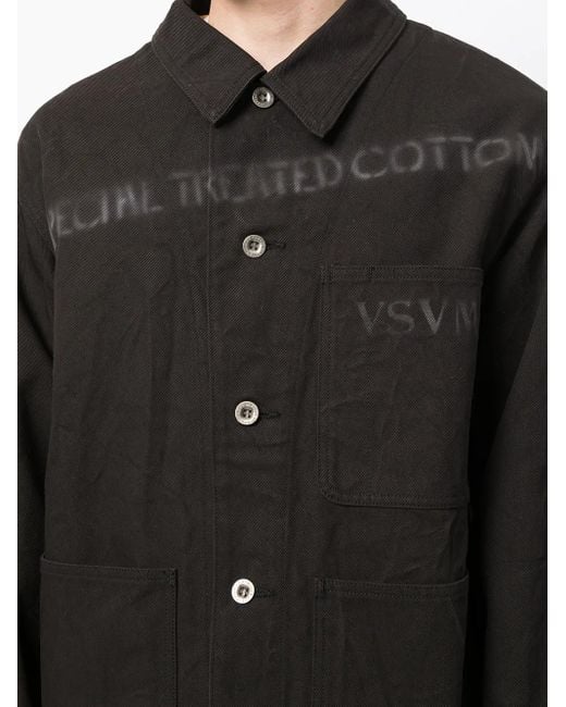 Visvim Black Logo-print Crinkle-effect Shirt Jacket for men
