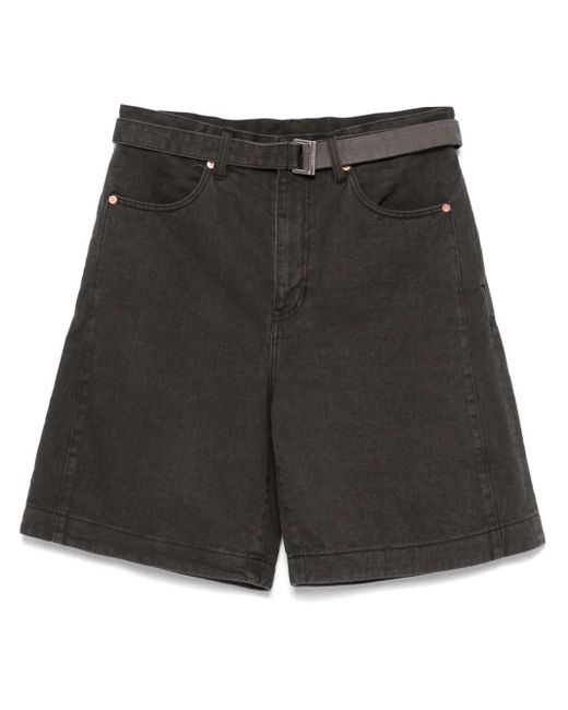 メンズ Sacai ベルテッド デニムショーツ Black