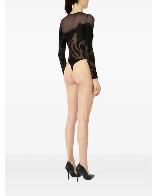 Wolford Black Rose-Pattern Circular-Knit Bodysuit