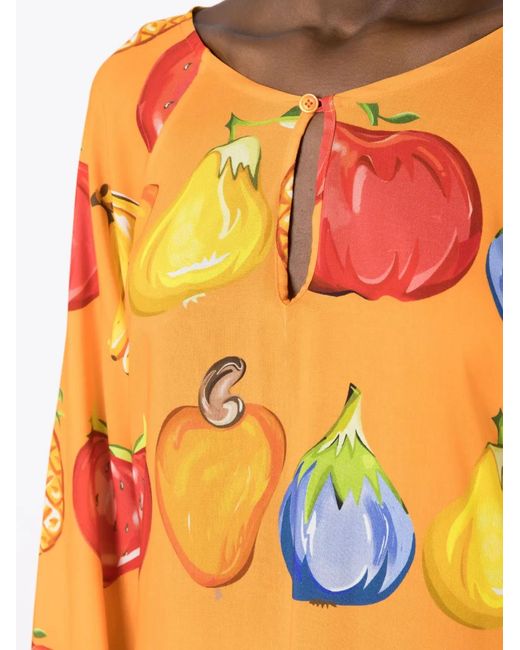 Amir Slama Orange Robe Évasée À Fruits Imprimés