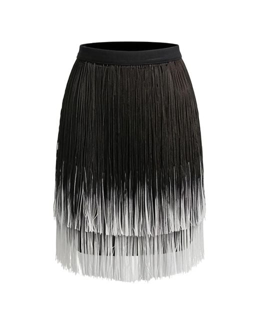 Gemy Maalouf Black Tassel-Embellished Tiered Skirt