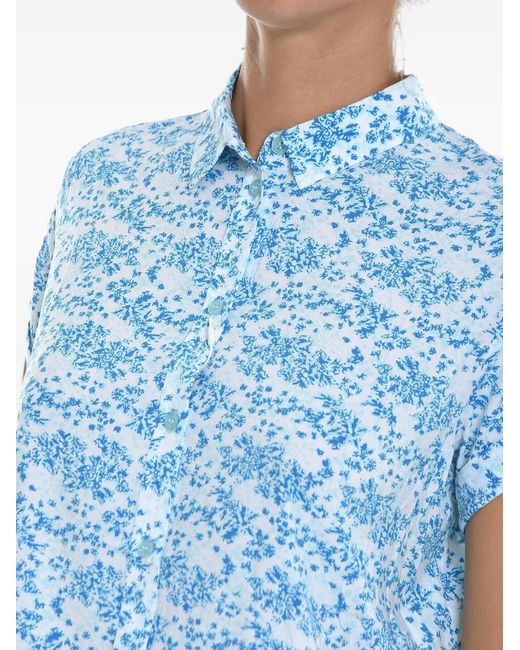 Samsøe & Samsøe Blue Majan Floral-Print Short-Sleeve Shirt
