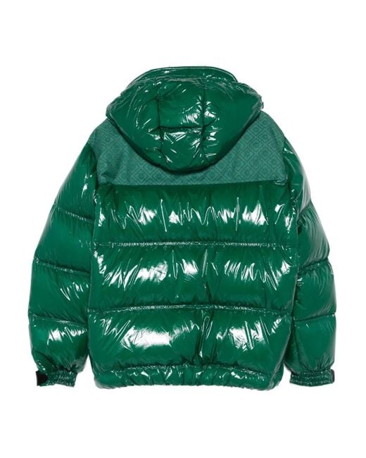 Casablanca Green High-Shine Hooded Puffer Jacket for men