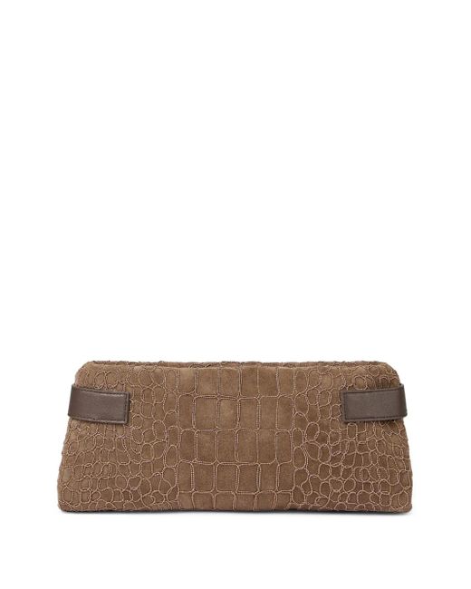 Brunello Cucinelli Brown Essence Crocodile-Embossed Clutch Bag
