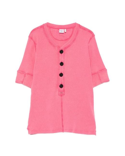 Chloé Pink Button T-Shirt