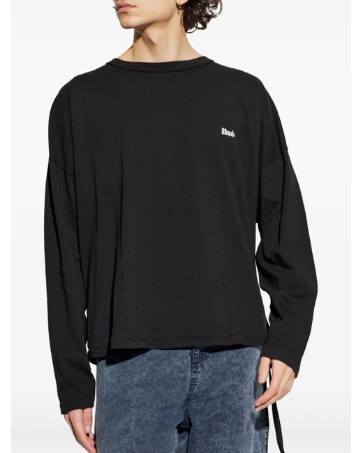 Rhude Black Logo-Embroidered Cotton Sweatshirt for men