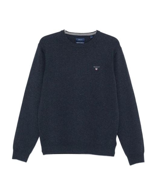 Gant Blue Logo-Embroidered Crew-Neck Sweater for men