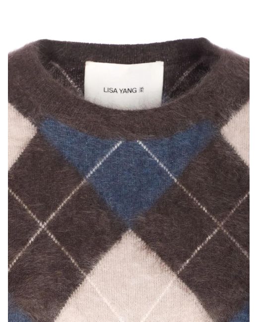 Lisa Yang Blue Margy Argyle-Pattern Crewneck Sweater