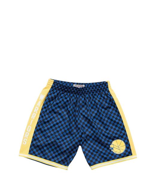 Mitchell & Ness Blue Nba Golden State Warriors Checked Swingman Shorts for men