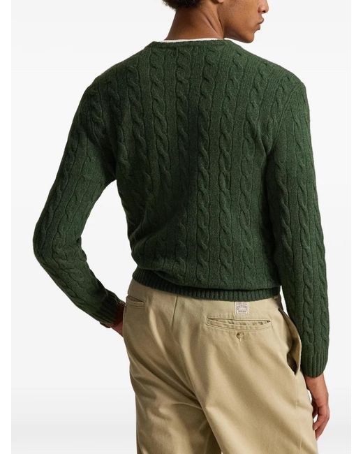 Polo Ralph Lauren Green Cable Knit Long Sleeve Pullover With Embroidered Logo for men