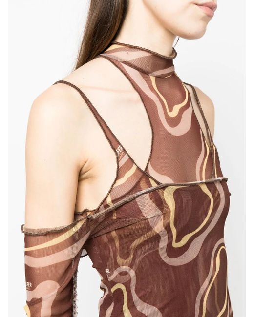 Julfer Brown Midikleid Mit Abstraktem Print