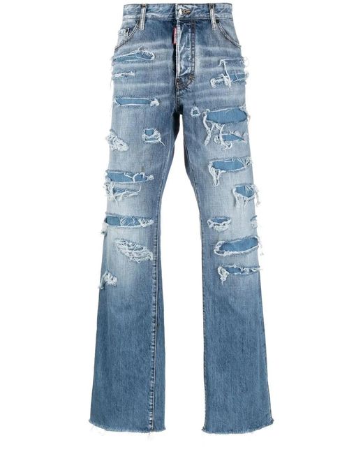 DSquared² Blue Distressed Straight-Leg Jeans for men