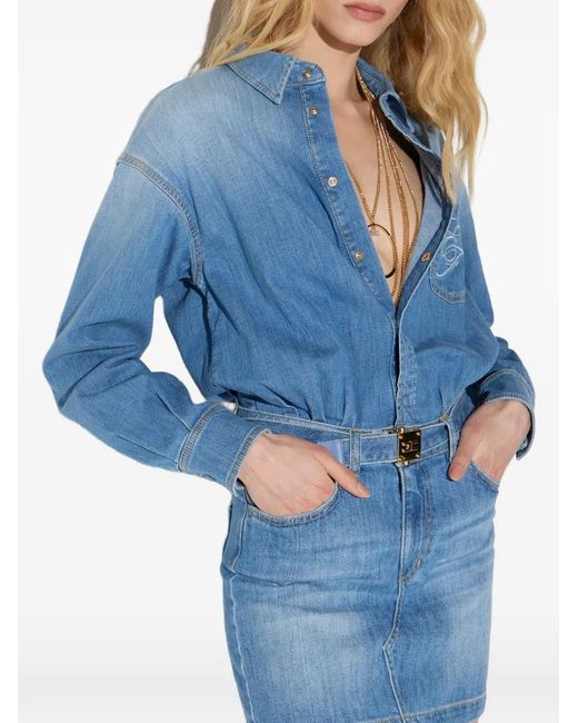 Elisabetta Franchi Blue Denim Mini Dress With Belt