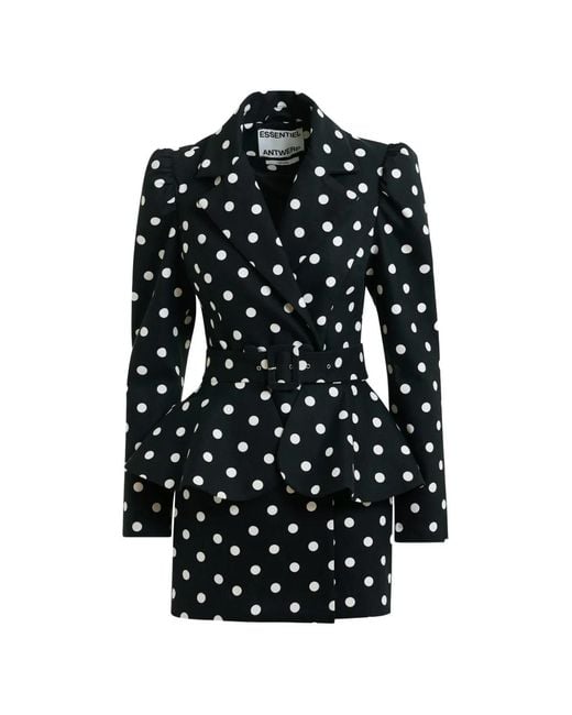 Essentiel Antwerp Black Polka-Dot Belted Mini Dress