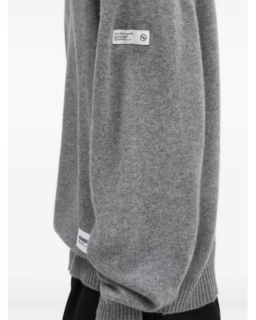 Neighborhood Gray Logo-Patch Crew-Neck Sweater for men