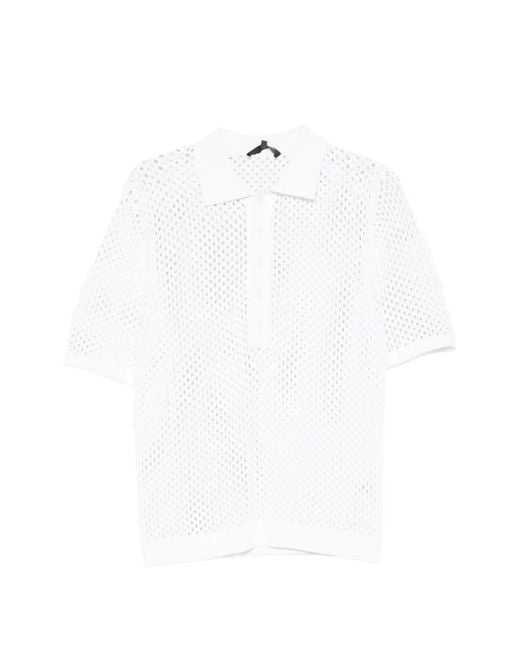 Tibi White Crochet Polo Shirt