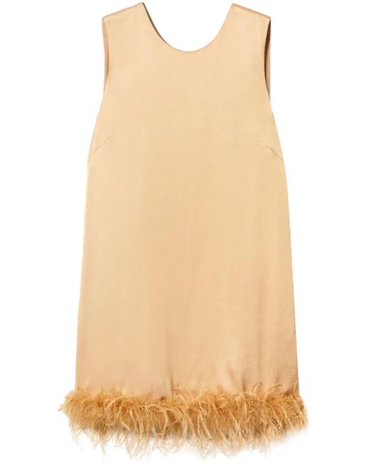 Twinset Natural Feather-Detail Satin-Finish Mini Dress