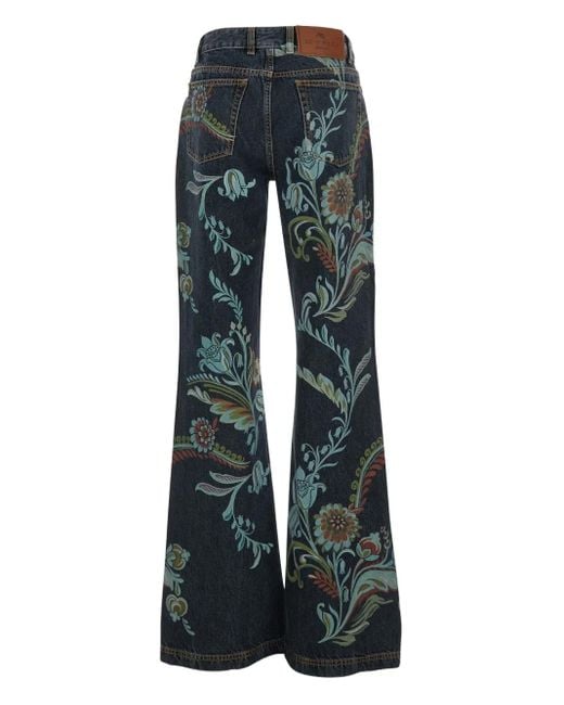 Etro Blue Floral Print Straigh-Leg Jeans