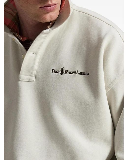 Polo Ralph Lauren White Relaxed Fit Logo Collared Sweatshirt for men