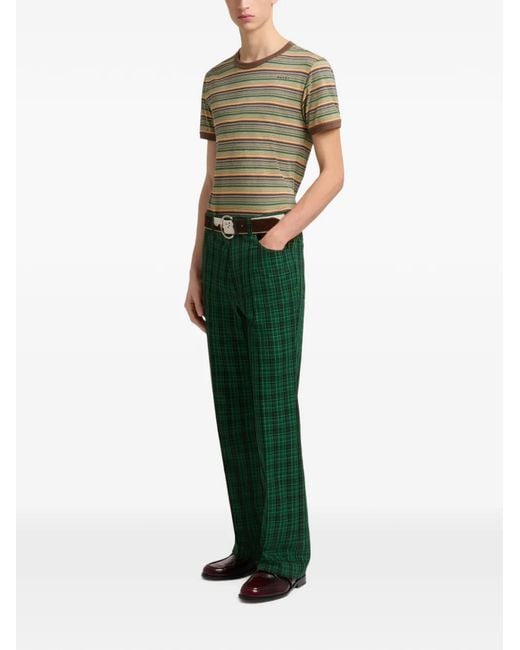 Marni Green Checked Wool Trousers for men