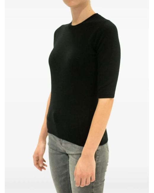 LA ROSE Black Crew-Neck Cashmere T-Shirt
