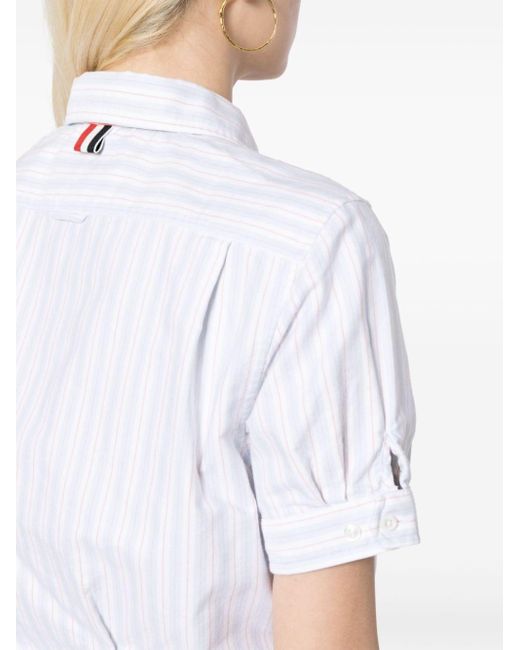 Thom Browne White Bow-detail Silk-blend Shirt
