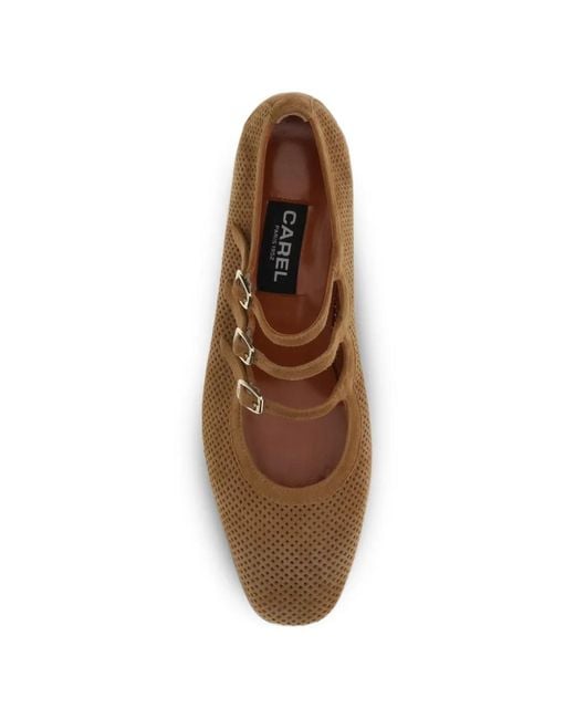 CAREL PARIS Brown Triple-Strap Perforated Pumps