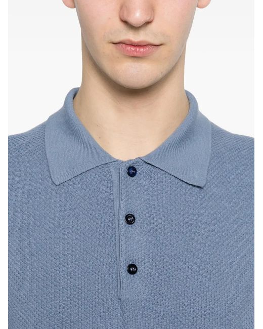 Canali Blue Button-Down Textured Polo Shirt for men