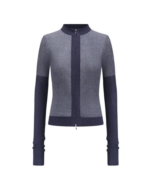 Oude Waag Blue Metallic Ribbed-Knit Cardigan
