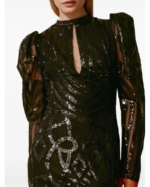 Gemy Maalouf Black Sequin-Embellished Puff-Sleeve Dress