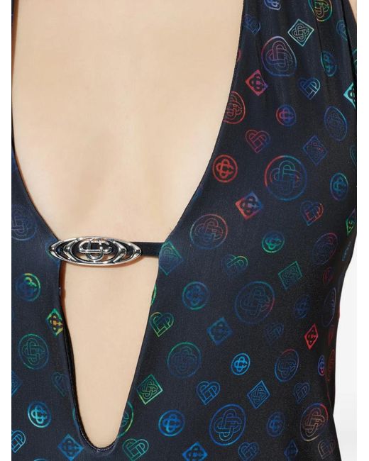 Casablanca Blue Monogram Cut-Out Swimsuit