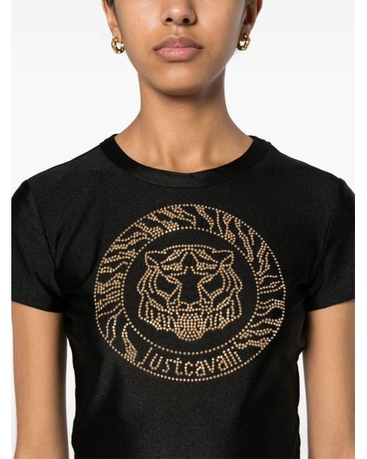 Just Cavalli Black Tiger Head-beaded T-shirt
