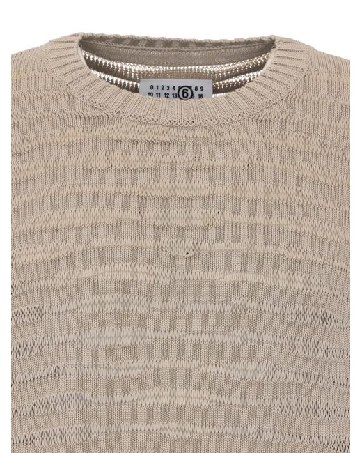 MM6 by Maison Margiela Natural Open-Knit Logo-Patch Sweater for men