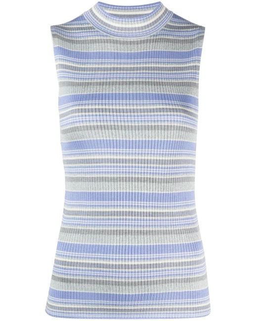 Theory Blue Horizontal-Stripe Sleeveless Top