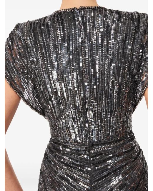 Jenny Packham Gray Zola Sequin-Embellished V-Neck Maxi Dress