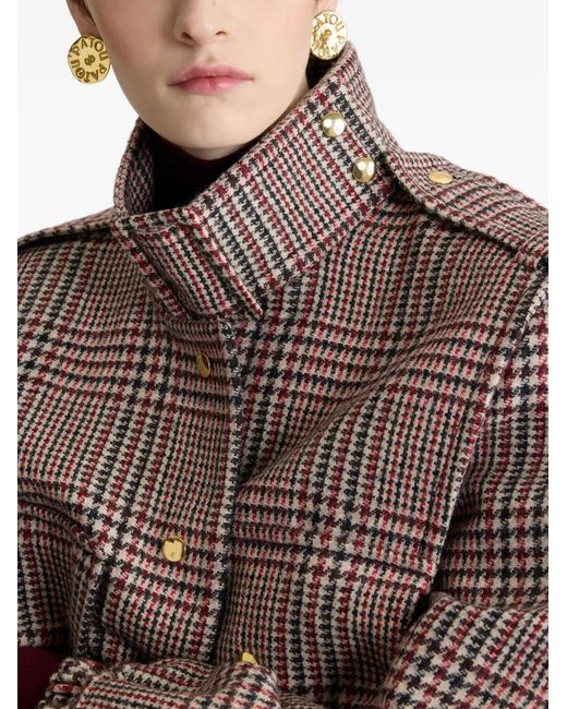 Patou Brown High Neck Tartan Bomber Jacket