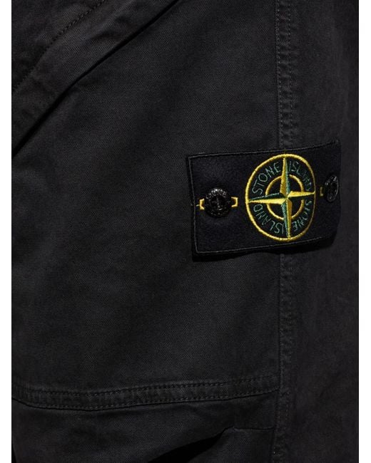 Stone Island Black Cargo-Pocket Elasticated-Waist Trousers for men