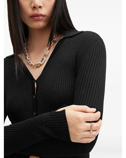 AllSaints Black Cruz Ribbed Button-Up Cardigan