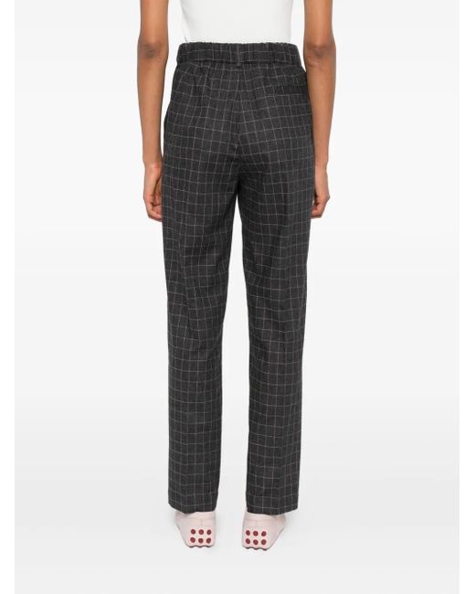 Niu Gray Grid-Pattern Straight Trousers