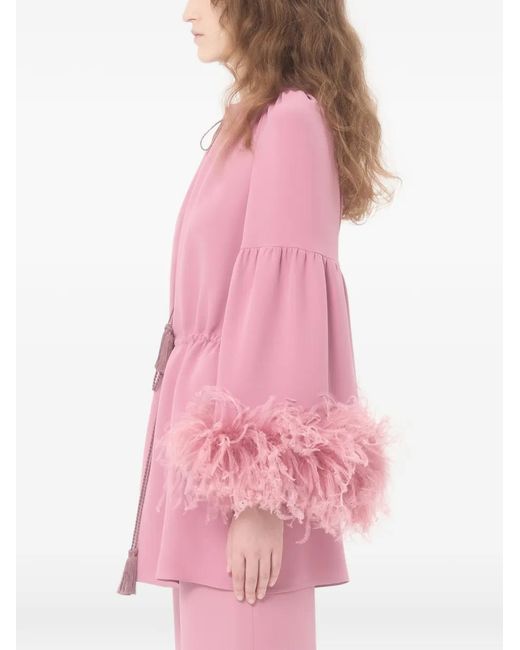 Valentino Garavani Pink Cady Couture Feather-Trim Blouse