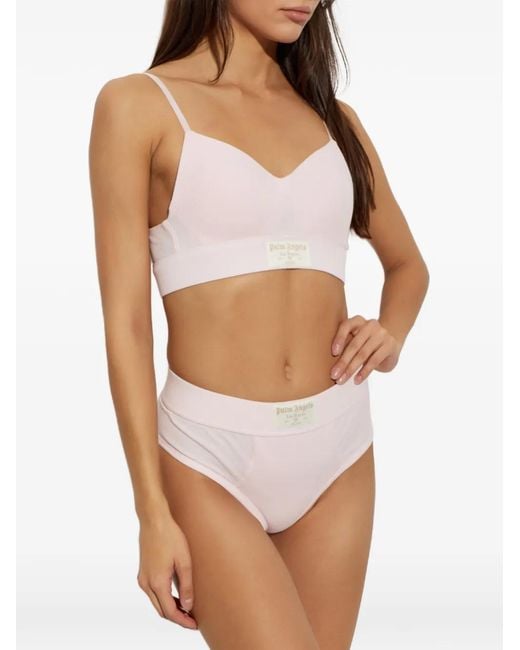 Palm Angels Pink Logo-Patch Ribbed Bras
