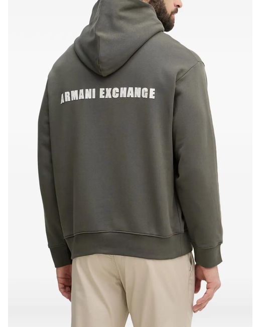 ARMANI EXCHANGE Gray Logo-Patch Snap-Button Hoodie for men