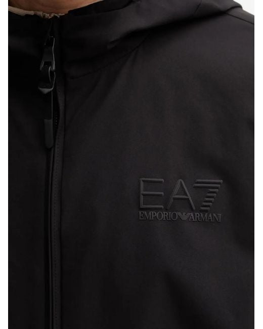 EA7 Black Logo-Print Hooded Jacket for men
