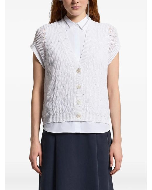 Peserico White Button Embellished Knitted Top