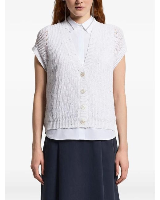 Peserico White Button Embellished Knitted Top