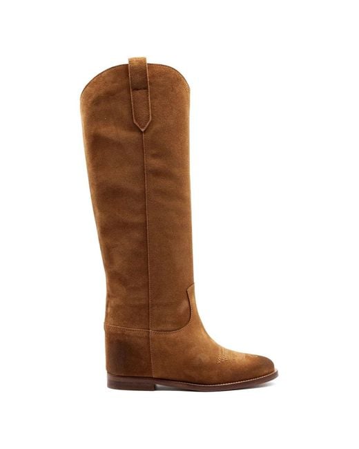 Via Roma 15 Brown Stitching Knee-High Boots