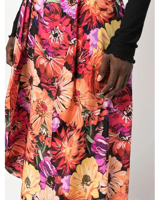 Stella McCartney Red Floral-Print Petal Midi Skirt