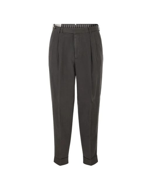 PT Torino Gray Double-Pleat Turned-Up Trousers for men