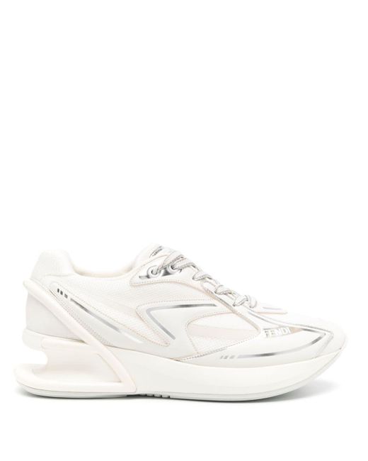 Fendi White First 1 Sneakers mit Ledereinsätzen