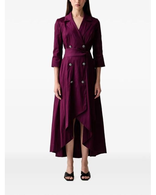 Joseph Ribkoff Purple Embellished-Button Asymmetric Midi Dress
